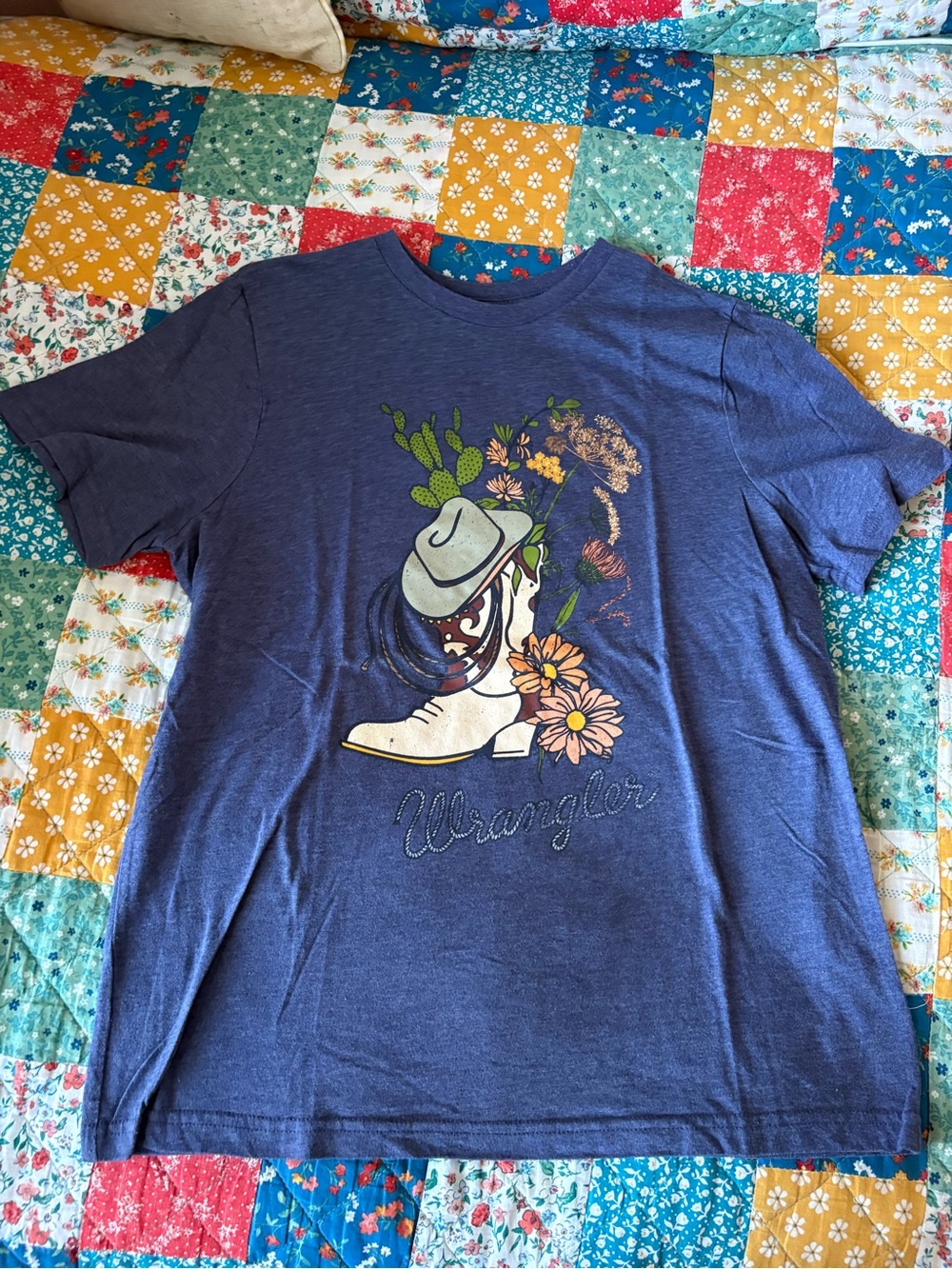 Wrangler Navy Floral Graphic Tee with Green Cactus Accents